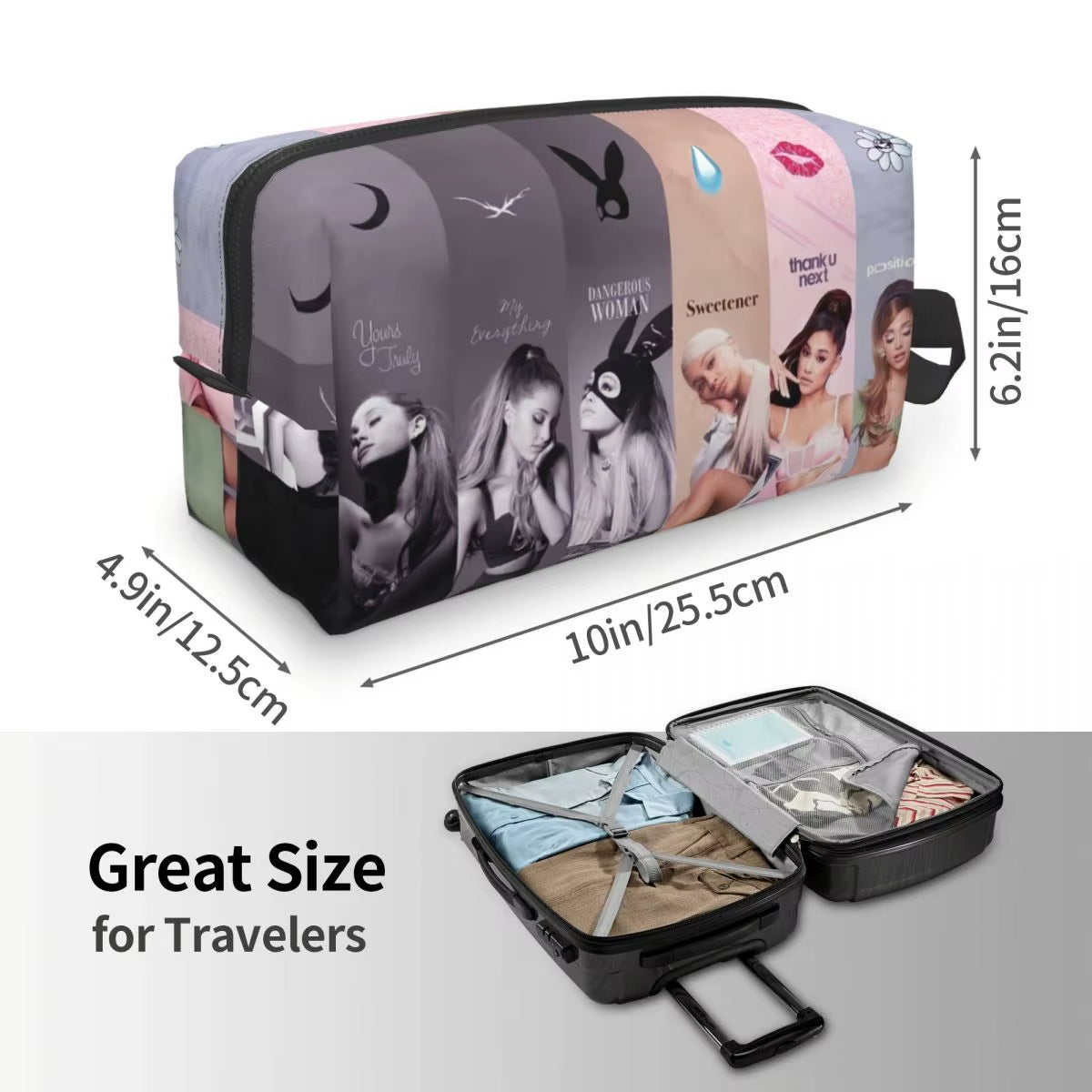 Custom Ariana Grande Pop Music Cosmetic Bag Fashion Large Capacity American Singer Makeup Case Beauty Storage Toiletry Bags