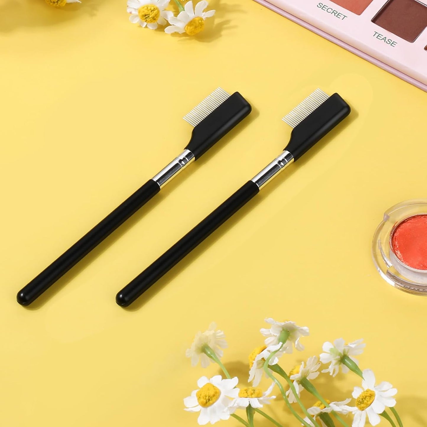 Eyebrow Brush, 2 Pack Metal Eyelash Comb Small Eyelash Brush Eyelash Separator Tool Grooming Eye Lash Separator Grooming Brushes Eyebrow Comb with Metal Teeth Eye Makeup Tool for Women (Medium Handle)