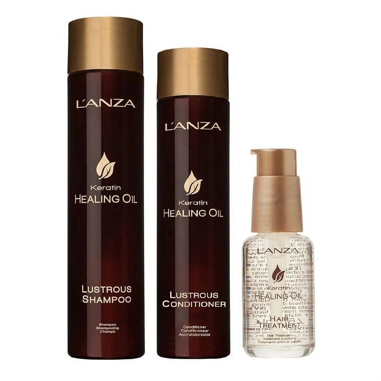 Lanza Keratin Healing Oil Trio: Lustrous Shampoo 10.1 Oz, Conditioner 8.5 Oz and Hair Treatment 3.4 Oz.