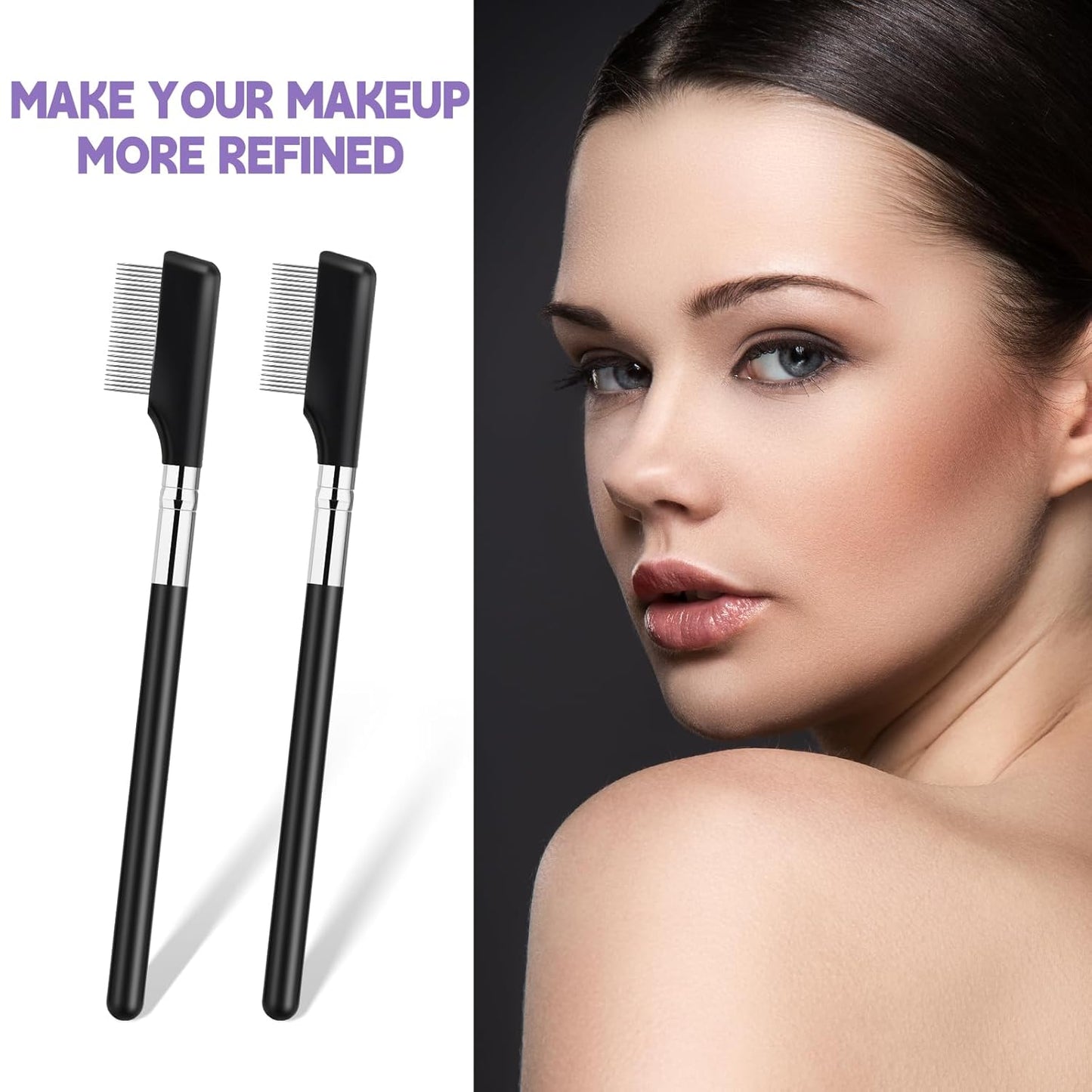 Eyebrow Brush, 2 Pack Metal Eyelash Comb Small Eyelash Brush Eyelash Separator Tool Grooming Eye Lash Separator Grooming Brushes Eyebrow Comb with Metal Teeth Eye Makeup Tool for Women (Medium Handle)