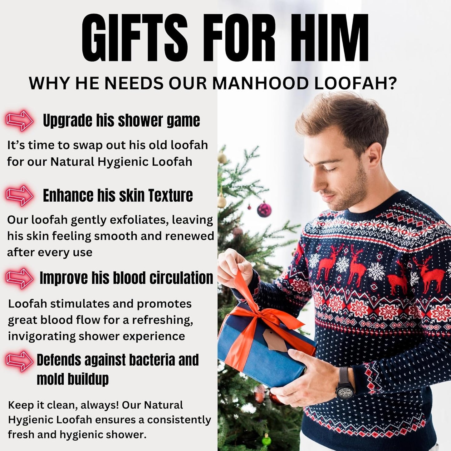 Rugged Natural Shower Loofah for Men - Tough Eco-Friendly Exfoliating Body Scrubbers, Durable & Gentle Terry Towel Cloth Pad for Manly Skin Care - Lufas, Luffa, Loufas Sponges