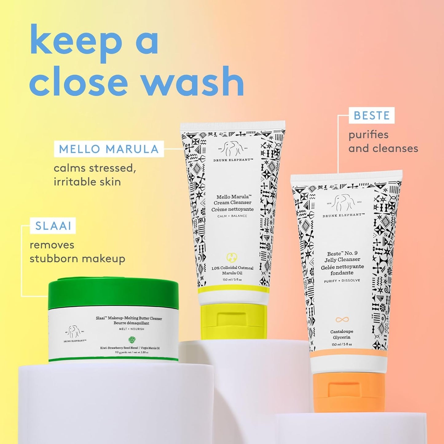 Drunk Elephant Mello Marula Cream Cleanser - 150 ml/5 fl oz - Calming Face Wash - Clean Clinical Skincare - Cruelty-Free - Dermatologist-Tested - Free of Essential Oils, Silicones, and Fragrance