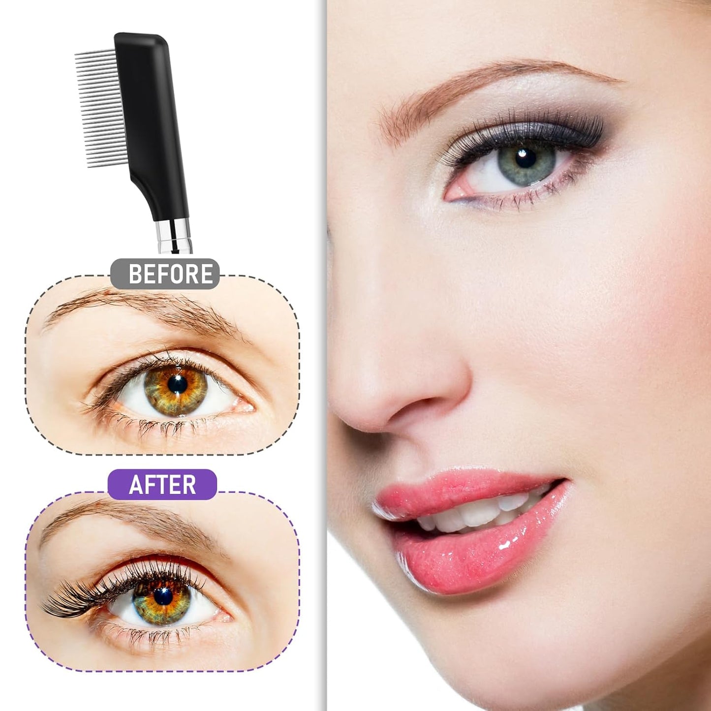 Eyebrow Brush, 2 Pack Metal Eyelash Comb Small Eyelash Brush Eyelash Separator Tool Grooming Eye Lash Separator Grooming Brushes Eyebrow Comb with Metal Teeth Eye Makeup Tool for Women (Medium Handle)