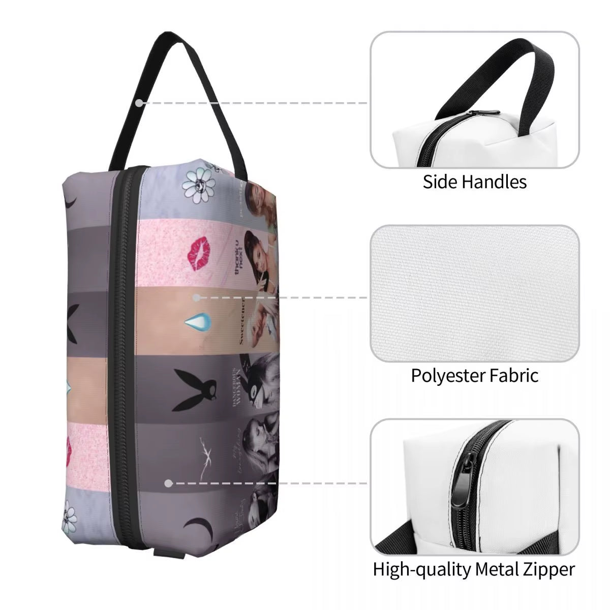 Custom Ariana Grande Pop Music Cosmetic Bag Fashion Large Capacity American Singer Makeup Case Beauty Storage Toiletry Bags