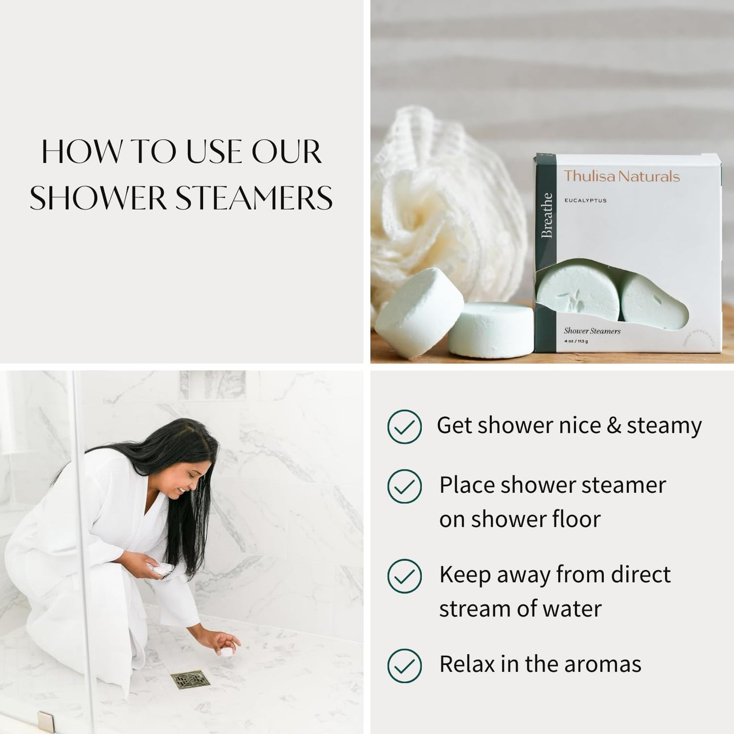 Eucalyptus Shower Steamers Aromatherapy | Organic Shower Bombs with Essential Oils | Self Care Christmas Birthday & Spa Gifts for Women & Men | Stocking Stuffers | 4 Pack