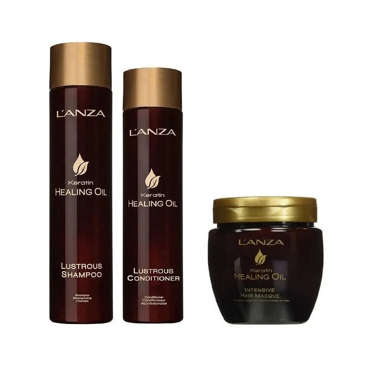Lanza Keratin Healing Oil Trio: Lustrous Shampoo 10.1 Oz, Conditioner 8.5 Oz and Intensive Hair Masque 7.1 Oz