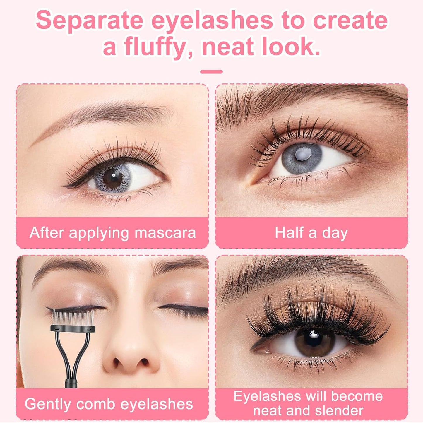4 PCS Eye Brow Comb Separator Brow Comb Metal Eyelash Comb Eye Brow Brush Comb Mascara Comb for Separating Lashes Professional Makeup Grooming Brush for Girls Women Eyebrows Upper Lower Eye Lashes