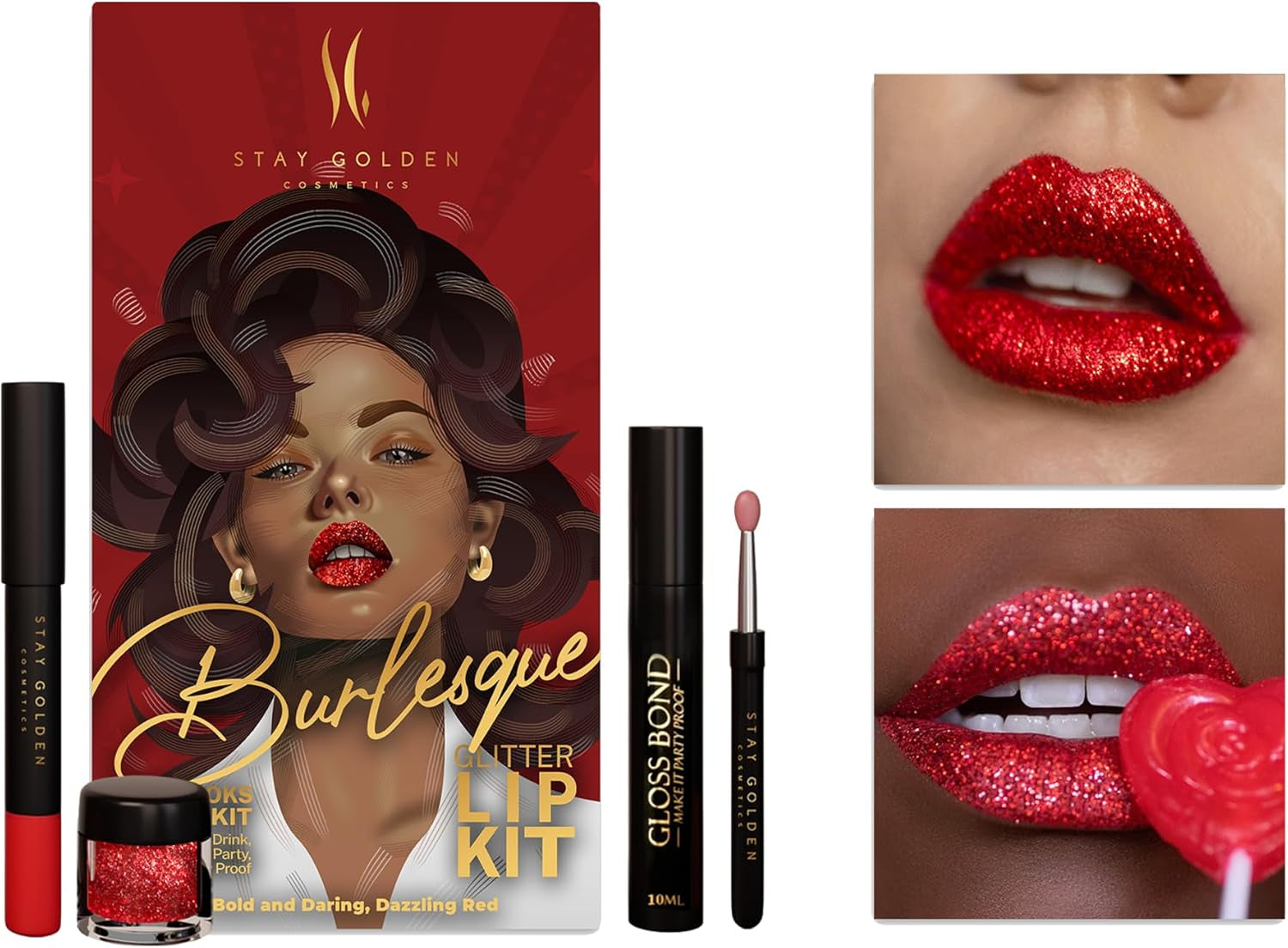 Stay Golden Cosmetics Burlesque Glitter Lip Kit (Red)