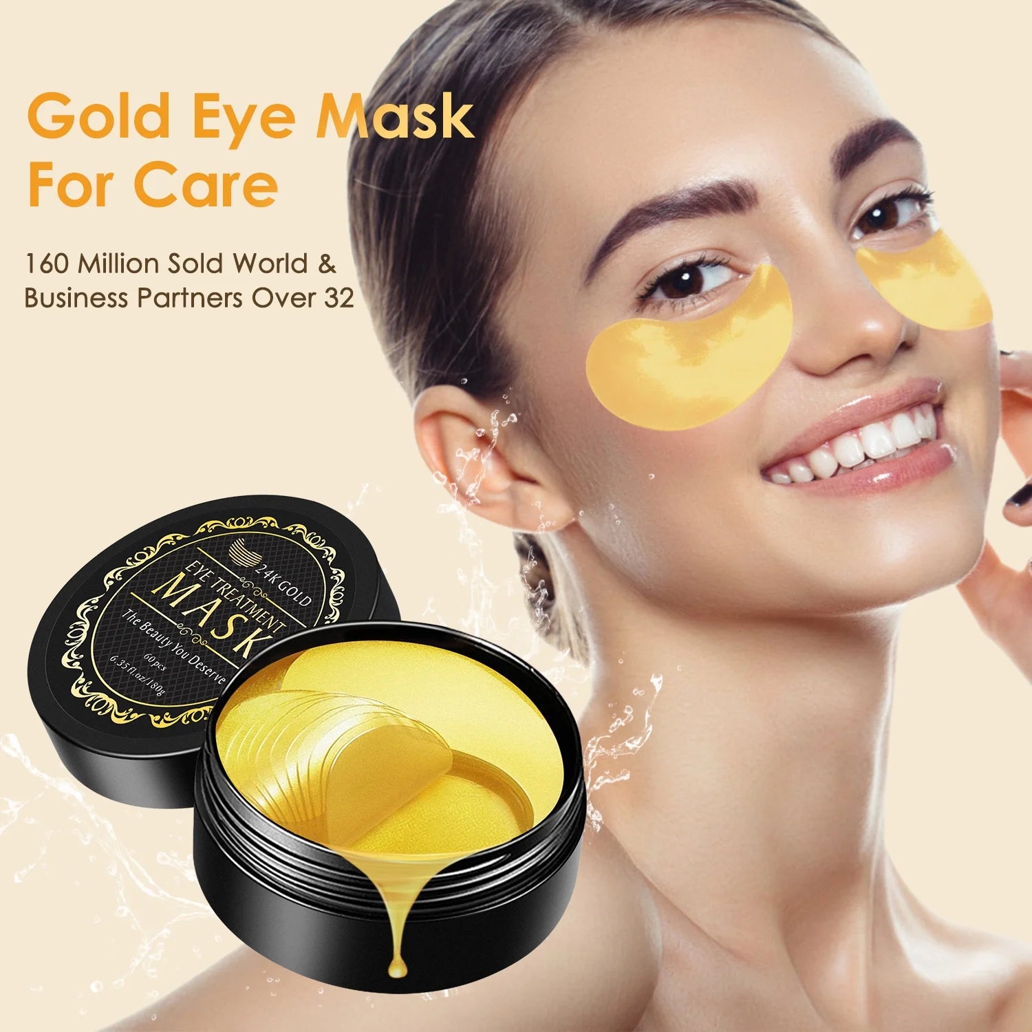 24K Gold Eye Mask Collagen Eye Mask Patches for Hydrating and Firming, Reduce Fine Line, Eye Bags, Wrinkles and Dark Circles-60Pcs