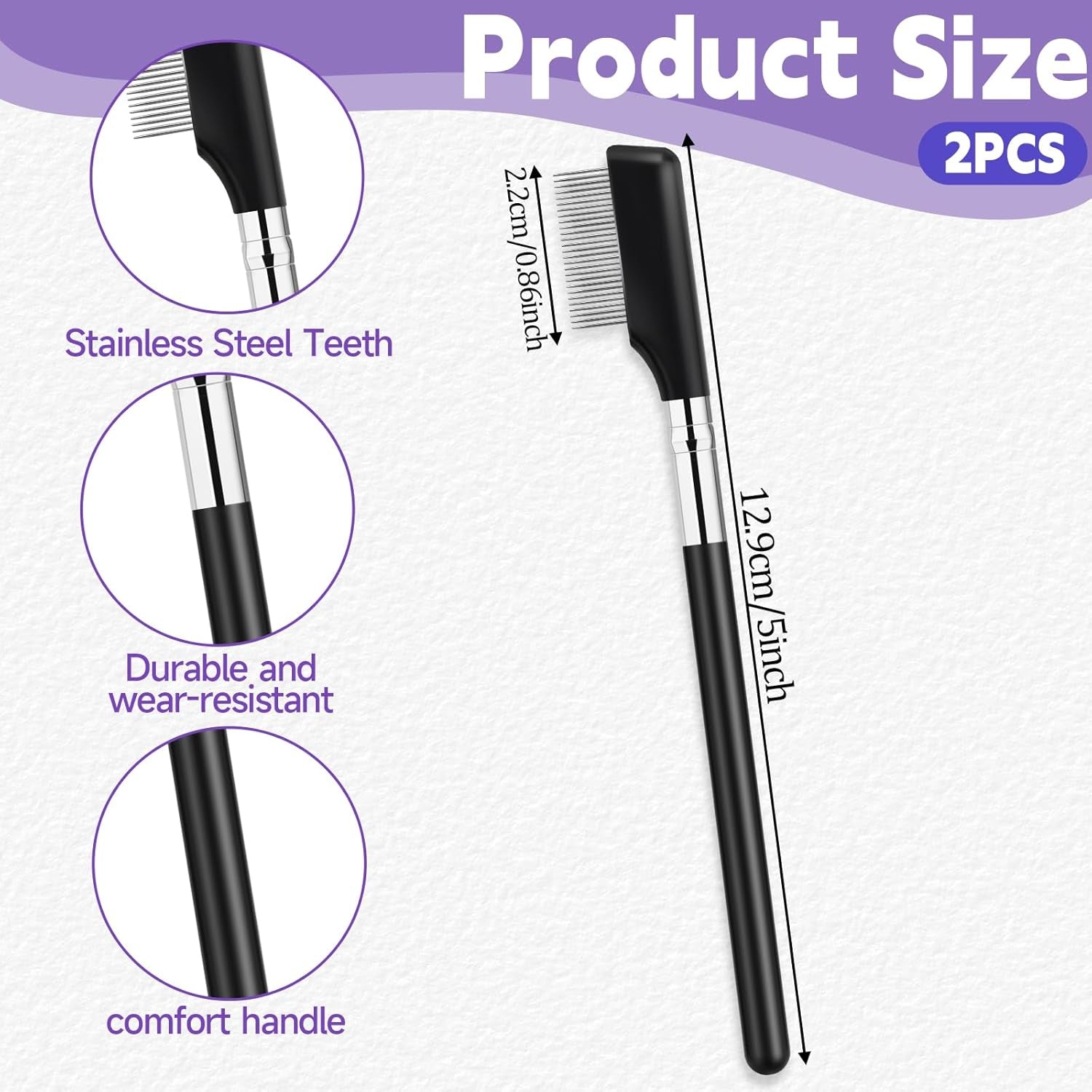 Eyebrow Brush, 2 Pack Metal Eyelash Comb Small Eyelash Brush Eyelash Separator Tool Grooming Eye Lash Separator Grooming Brushes Eyebrow Comb with Metal Teeth Eye Makeup Tool for Women (Medium Handle)