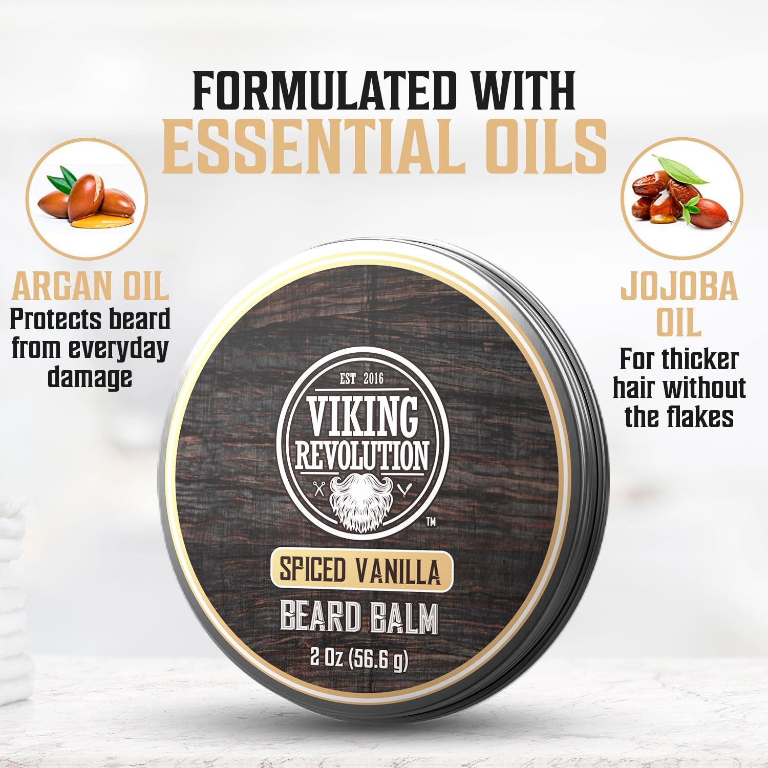 Spiced Vanilla Beard Balm - Beard Butter with Argan Oil, Beard Softener for Men with Jojoba Oil - Beard Moisturizer for Men with Beeswax - Beard Wax for Men (2Oz, 1 Pack)