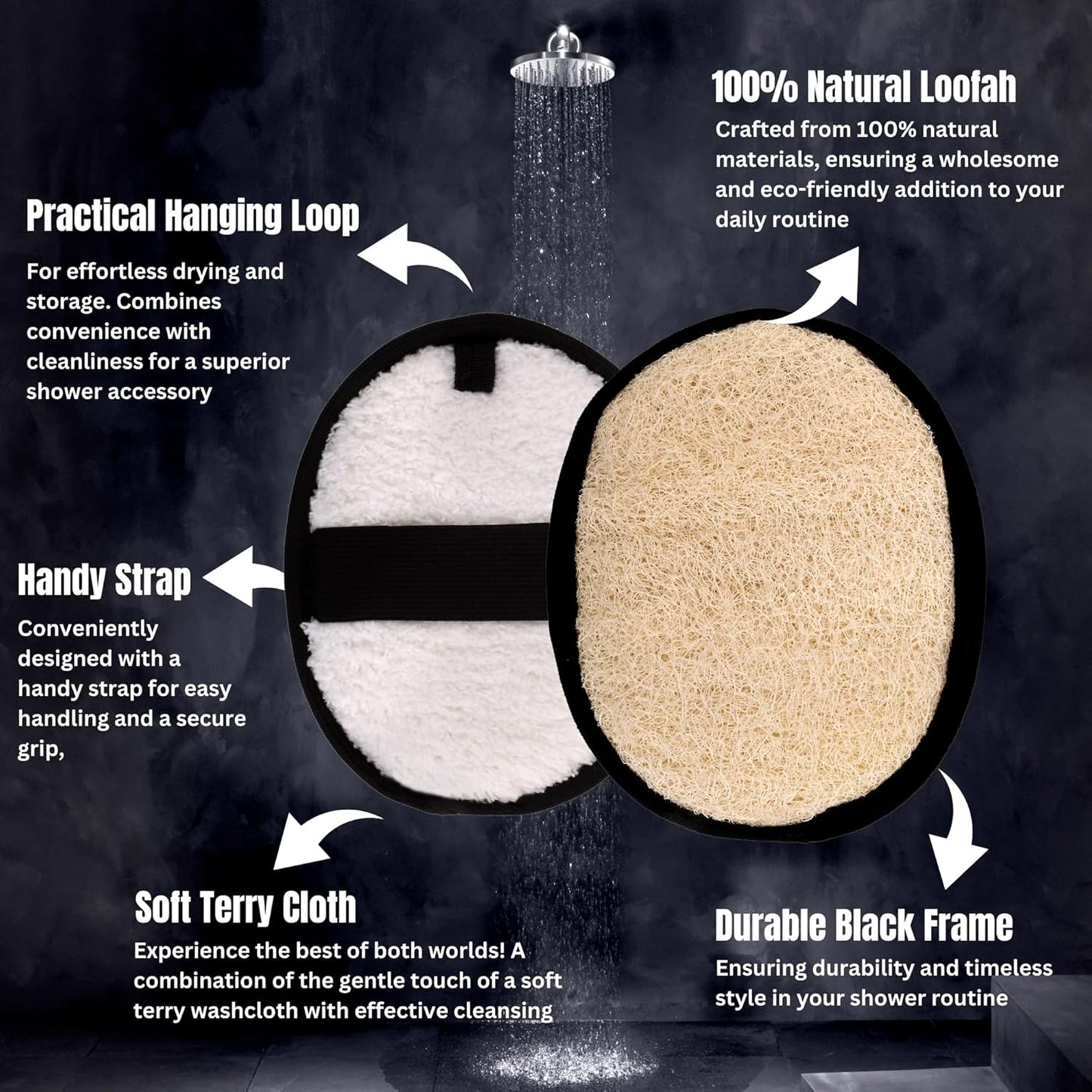 Rugged Natural Shower Loofah for Men - Tough Eco-Friendly Exfoliating Body Scrubbers, Durable & Gentle Terry Towel Cloth Pad for Manly Skin Care - Lufas, Luffa, Loufas Sponges