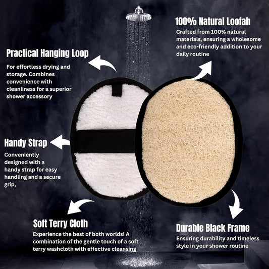 Rugged Natural Shower Loofah for Men - Tough Eco-Friendly Exfoliating Body Scrubbers, Durable & Gentle Terry Towel Cloth Pad for Manly Skin Care - Lufas, Luffa, Loufas Sponges