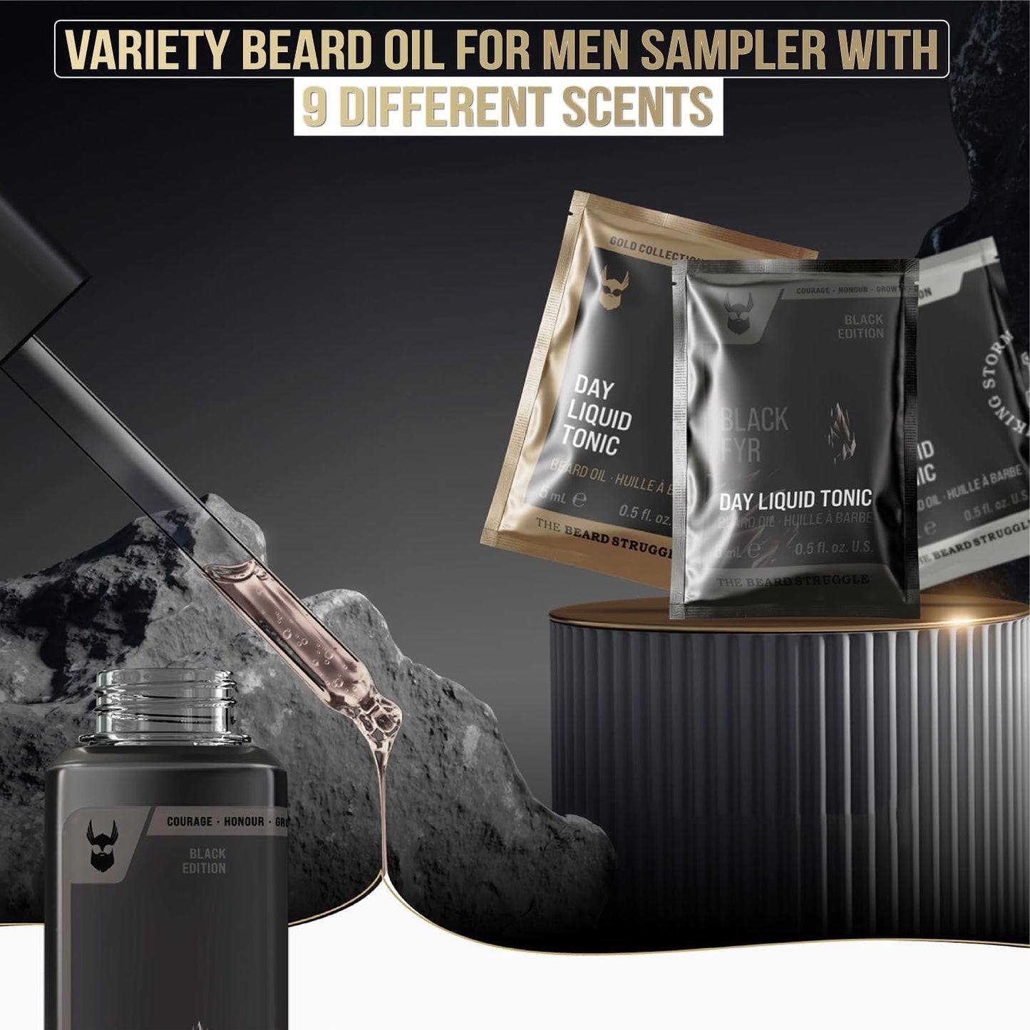 9 Beard Oil Voyager Sample Pack, Variety Beard Oil for Men Sampler with 9 Different Scents, All Natural Ingredients, Beard Growth Oil for Soft and Healthy Hair, Day Liquid Tonic