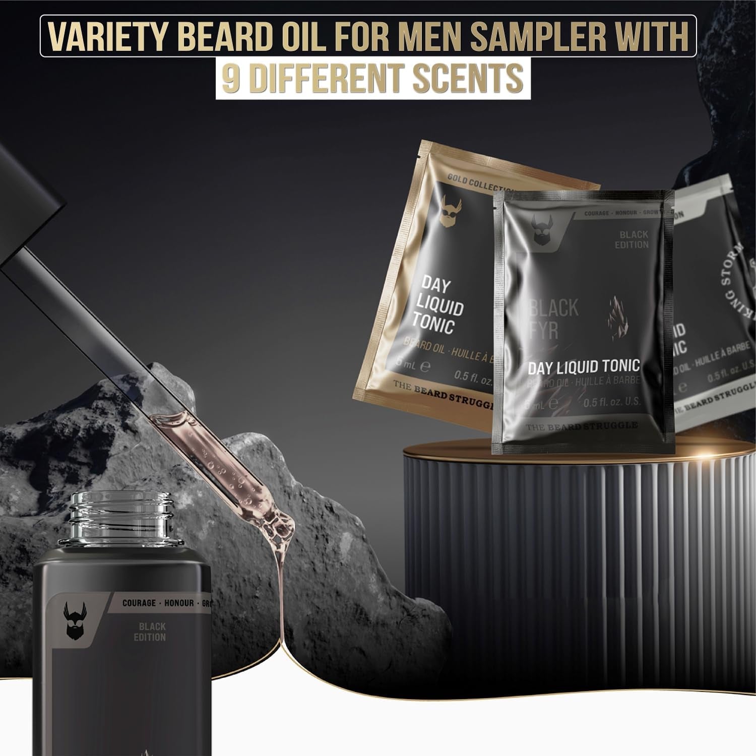 9 Beard Oil Voyager Sample Pack, Variety Beard Oil for Men Sampler with 9 Different Scents, All Natural Ingredients, Beard Growth Oil for Soft and Healthy Hair, Day Liquid Tonic