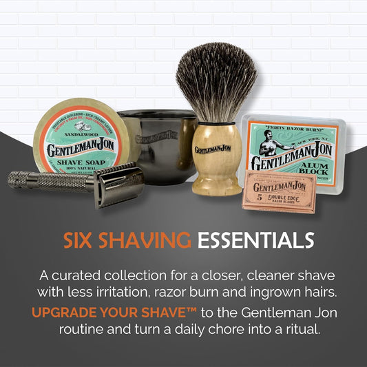 Safety Razor Shaving Kit | Vintage Wet Shave Grooming Set for Men - Includes: Safety Razor, Hair Shaving Brush, Alum Block, Shave Soap, Bowl & Double Edge Razor Blades