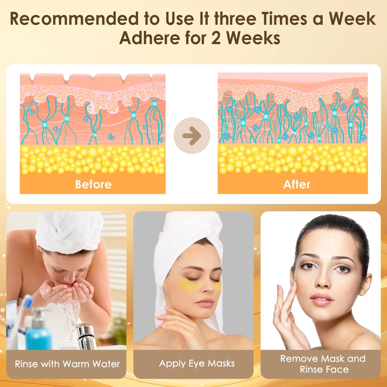 24K Gold Eye Mask Collagen Eye Mask Patches for Hydrating and Firming, Reduce Fine Line, Eye Bags, Wrinkles and Dark Circles-60Pcs