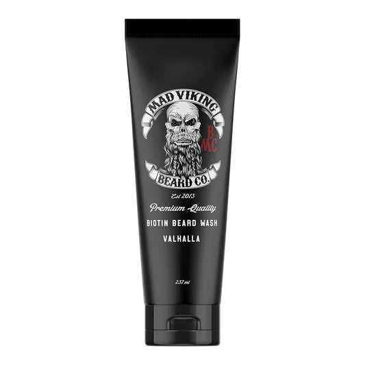 Mad Viking Valhalla Biotin Beard Wash – Deep Moisturizing Cleanse - Grow a Healthy Beard - Made with Premium Ingredients to Fight Itch and Dandruff - Sandalwood & Vanilla Scent, Made in the USA - 8Oz