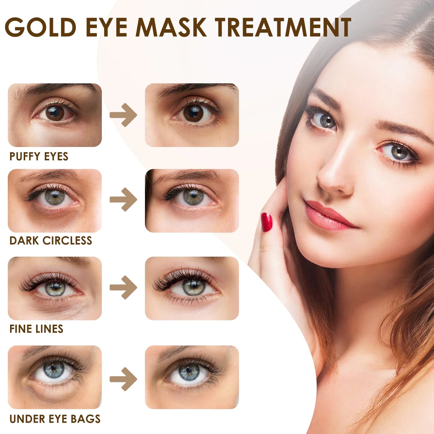24K Gold Eye Mask Collagen Eye Mask Patches for Hydrating and Firming, Reduce Fine Line, Eye Bags, Wrinkles and Dark Circles-60Pcs