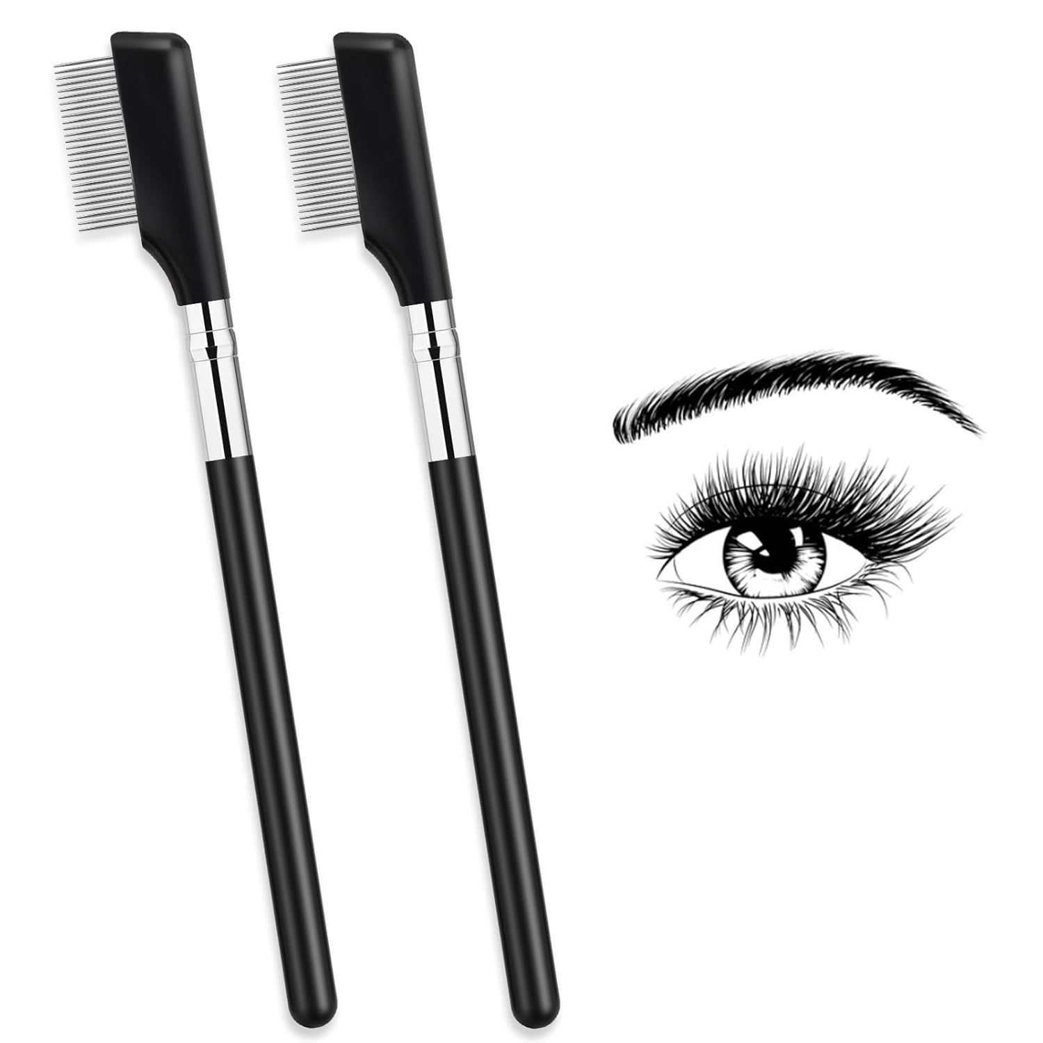Eyebrow Brush, 2 Pack Metal Eyelash Comb Small Eyelash Brush Eyelash Separator Tool Grooming Eye Lash Separator Grooming Brushes Eyebrow Comb with Metal Teeth Eye Makeup Tool for Women (Medium Handle)